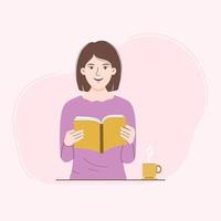 Woman is reading a book, character vector illustration