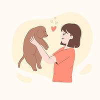 mujer joven con perro, ilustración vectorial de caracteres vector