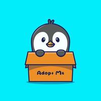 lindo pingüino en caja de cartón icono de dibujos animados ilustración vector