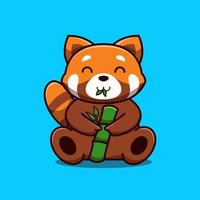 lindo panda rojo con ilustración de icono de dibujos animados de bambú vector