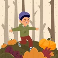 Boy Hunt Some Pumpkins Concept vector