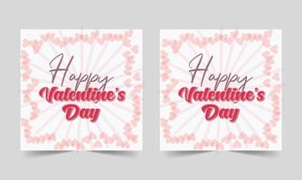 Happy Valentines Day vector square banner, flyer, poster, voucher, social media post template. Golden and red heart on red gradien