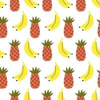 Banana and pineapple seamless pattern. Summer aesthetic background. Vector naive illustration for print, textile.