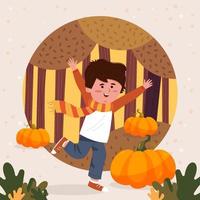 niño feliz jugar concepto de caza de calabaza vector