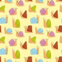 Vector pattern with colored snails on a yellow background
