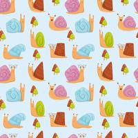 Vector pattern with colored snails and mushrooms