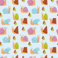 Vector pattern with colored snails and mushrooms