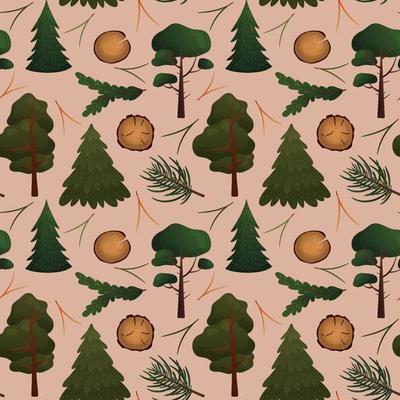 Vector forest pattern with trees, branches and slabs
