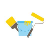 paint bucket and brush on white isolate backgound. paint tools concept vector