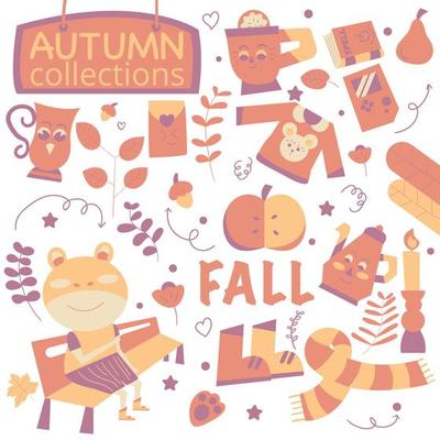 seasonal autumn collection cute character vector art