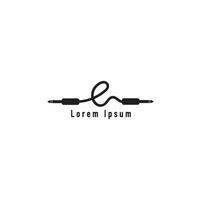 an isolated cable jack audio logo concept. Letter e lowercase alphabet logo design template. Handwriting, Audio equipment, sound system, instrument. Black and White vector