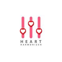plantilla de diseño de logotipo de armonizador de corazón. corazón, icono de amor con el concepto de logo de ecualizador. aislado sobre fondo blanco. tema de color rosa y rojo vector