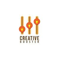 Creative booster logo design template. Glowing light bulb with Equalizer logo concept. Isolated on white background. Yellow and Orange color theme. vector