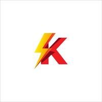 K Letter Initial Logo Design Template. Alphabet with Thunder Shape Logo Concept. Isolated On White Background. Hot Red and Yellow Orange Gradation Color Theme. vector