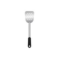 Spatula utensil, metal tool for frying with heat resistant handle. Realistic vector illustration. isoalted on white background