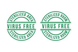 Set of Virus Free stamp vector illustration isolated on white background, Sterilized room or area. Sign, label, green color