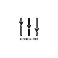 Dequalizer logo design template Isolated on white background. Down arrow blend with equalizer design concept. Explain performance degradation, losses, recession and other related vector