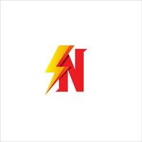 N Letter Initial Logo Design Template Isolated On White Background. Alphabet with Thunder Shape Logo Concept. Hot Red and Yellow Orange Gradation Color Theme. vector