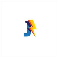 J Letter Initial Logo Design Template. Alphabet with Thunder Shape Logo Concept. Isolated On White Background. Blue and Yellow Orange Gradation Color Theme. vector