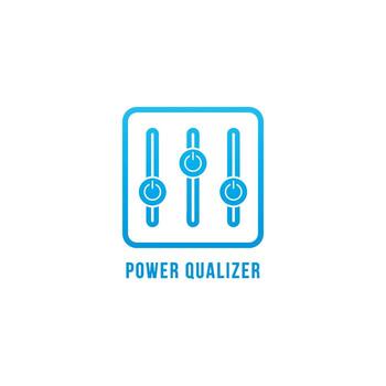 Power Equalizer logo design template. Blue Power Button and equalizer logo concept. Describe the power or energy controller. Isolated on white background vector