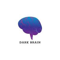 plantilla de diseño de logotipo de cerebro oscuro aislada sobre fondo blanco. cerebro con ilustración de vector de vasos sanguíneos. color de gradación púrpura violeta azul magenta.