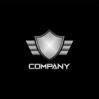 Security Logo Design Template Isoalted on black color background. Metal Shield and Wings Element Logo Concept. vector