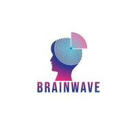 Brainwave logo design template. Silhouette of a people head with signal waves radiating out. Blue Magenta violet purple gradation color. Isolated on white background