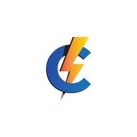 plantilla de diseño de logotipo inicial de letra c. alfabeto con concepto de logo de trueno. tema de color de gradación azul, amarillo naranja. aislado sobre fondo blanco vector