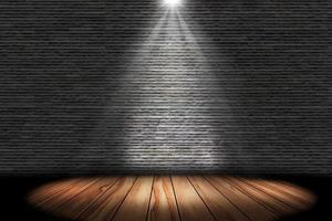 iluminación en el escenario con pared de ladrillo y piso de madera foto