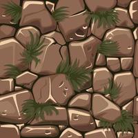 piedras de textura sin fisuras con hierba, patrón de adoquines con plantas para juego de interfaz de usuario. ilustración vectorial de rocas de fondo de telón de fondo para papel tapiz. vector