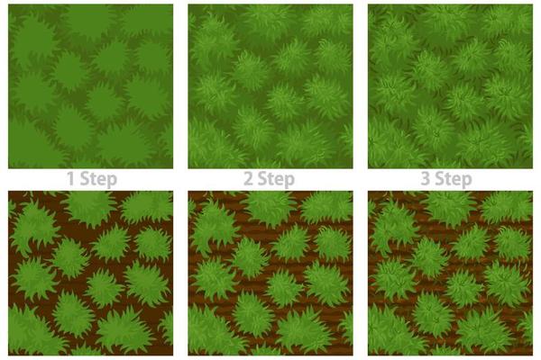 Seamless grass pattern, drawing step by step wallpaper texture. Vector illustration