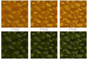 Seamless texture grass, drawing step by step dry and green grass. Vector illustration set organic textured backgrounds improvement for the game.