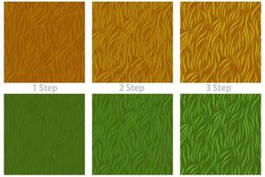 Seamless texture grass, drawing pattern step by step for the game. Vector illustration set of backgrounds organic dry and green grass waves for wallpaper.