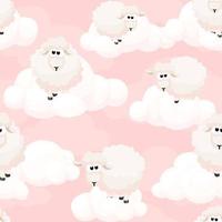 Seamless pattern with cute pink sheeps on sky. Clouds Texture. Seamless Pattern sky vector