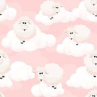 Seamless pattern with cute pink sheeps on sky. Clouds Texture. Seamless Pattern sky vector