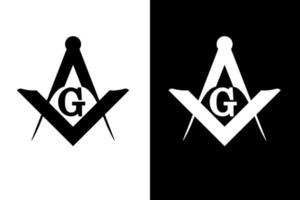 Masonic square and compass symbol black and white color. Mystical occult, sacred society. vector