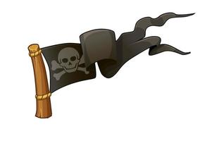 Pirate black flag, skull with bones for the game. Vector illustration of the Jolly Roger, flag icon.