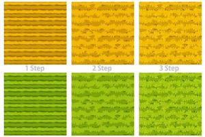 Seamless texture cartoon grass, 3 steps drawing dry and green grass for wallpaper. Vector illustration natural pattern, background improvement for game GUI.