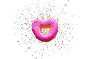 Donuts rosas en forma de corazón con topping aislado sobre fondo blanco, donut 3D rendering foto