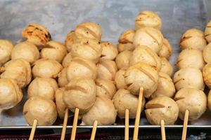 Meatballs barbecue with bamboo stick ,Thai style street food photo