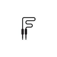 an isolated cable jack audio logo concept. Letter F uppercase alphabet logo design template. Black and white vector