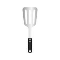 Big Spatula utensil, metal tool for barbecue with heat resistant handle. Realistic vector illustration. isoalted on white background