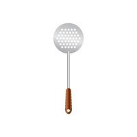 Rounded Spatula vector illustration isoalted on white background. Metal tool for frying with wooden handle. Suitable for 3d Realistic Mockup.