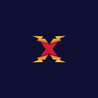 plantilla de diseño de logotipo inicial de letra x. alfabeto con concepto de logo de forma de trueno. tema de color de gradación naranja rojo y amarillo. aislado sobre fondo negro vector