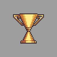 Pixel art golden medals and trophy illustration vector
