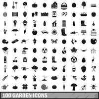 100 garden icons set, simple style vector