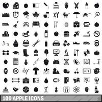 100 apple icons set, simple style vector