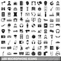 100 microphone icons set, simple style vector