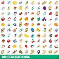 100 reclame icons set, isometric 3d style vector