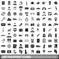 100 passport icons set, simple style vector